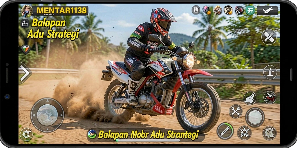 Tangkapan layar MENTARI138 dengan aksi balapan motor yang menegangkan.