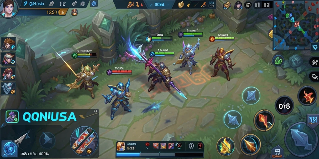 Screenshot QQNUSA menampilkan karakter hero beraksi dalam pertempuran intens.